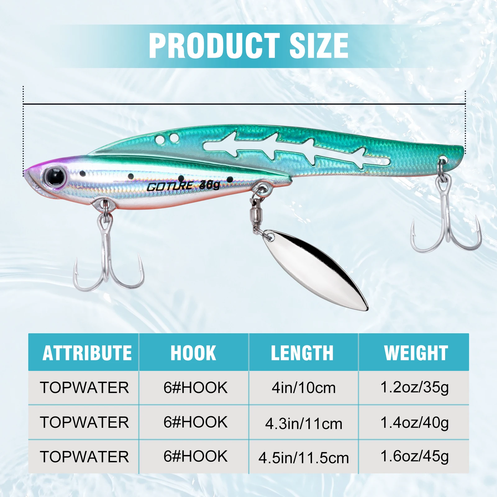 Goture-señuelo de pesca Jigging de Metal con cola giratoria, 35g, 40g, 45g, ojos 3D, Vib de Metal, plantilla de fundición, cebo, cuchara, aparejos de lubina, lote de 5 unidades - imagen 3