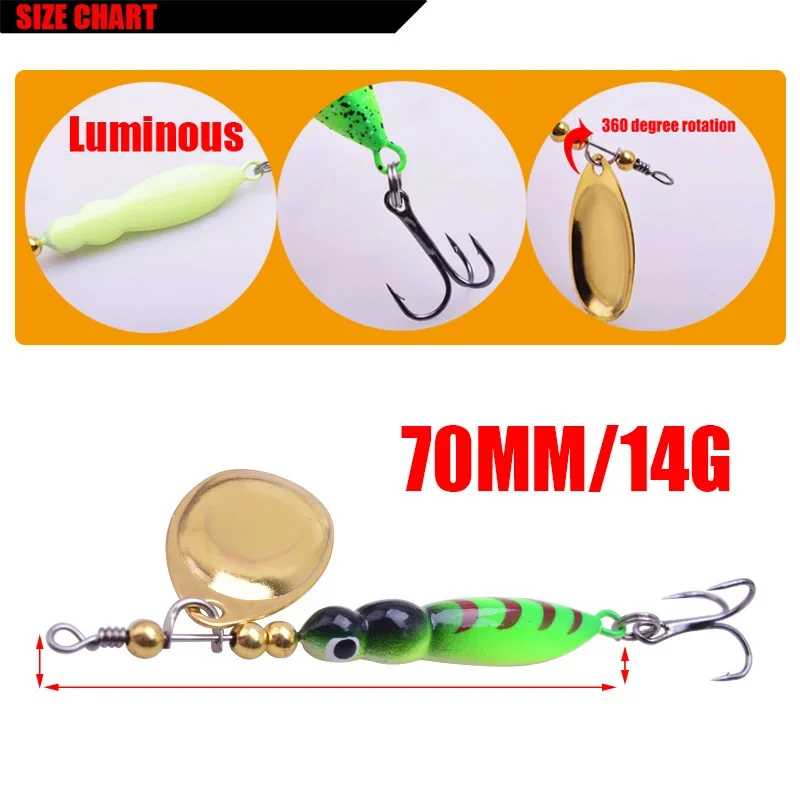 Señuelos de pesca de Metal con cuchara giratoria, 9cm, 14,5g, lentejuelas giratorias, cebos artificiales, Wobblers, Crankbaits con anzuelos triples, 1 ud. - imagen 2