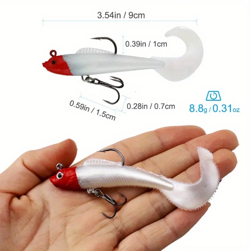 Ackibbik, 6 uds., Jig Head, Swimbait suave para pesca de lubina, Wobblers de silicona suave, Señuelos de pesca con cola de natación, cebo Artificial - imagen 3
