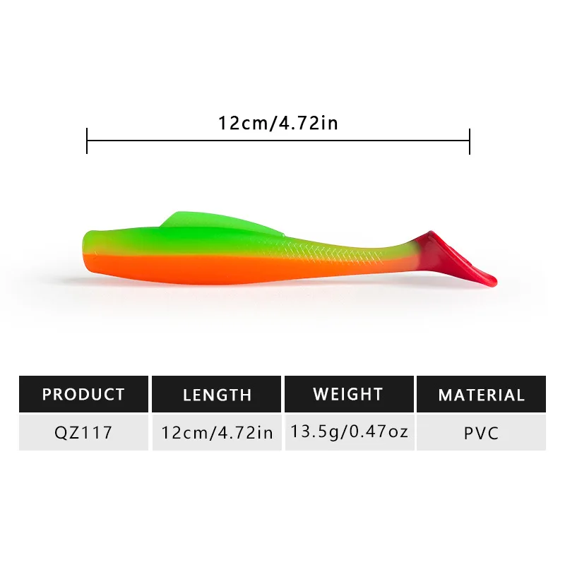 5 uds 12cm 13,5g Swimbait de cola en T cebo de gusano suave de silicona señuelo Artificial Wobbler para aparejos de pesca de mar o agua dulce - imagen 2
