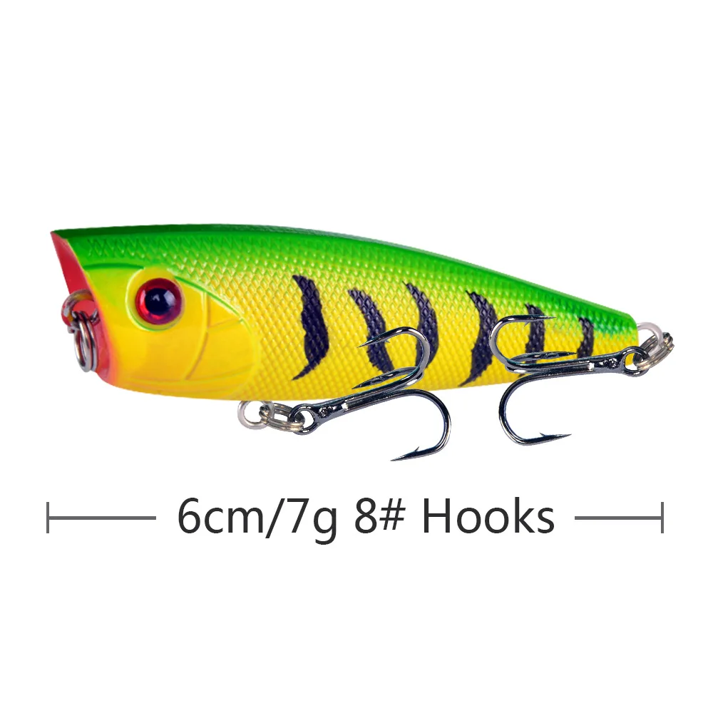 Señuelo de pesca Popper Topwater Crankbait, cebo duro, señuelos flotantes, anzuelos triples, 6cm/7g, 1 unidad - imagen 4