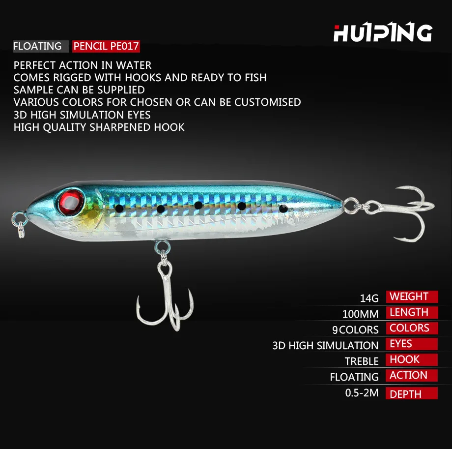 Cebo de pesca con lápiz, cebo duro biónico, 9,6 cm, 12,2g, superficie de agua, perca deformada, superficie de agua, señuelo flotante - imagen 3