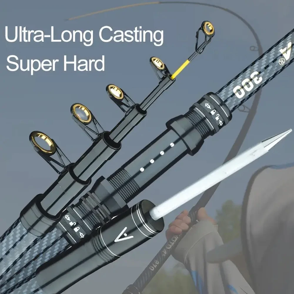 GHOTDA 2,1/2,4/2,7/3,0/3,6/4,5 M alimentador de caña de pescar de carpa dura FRP caña de pescar telescópica de fibra de carbono asiento de carrete extraíble - imagen 2
