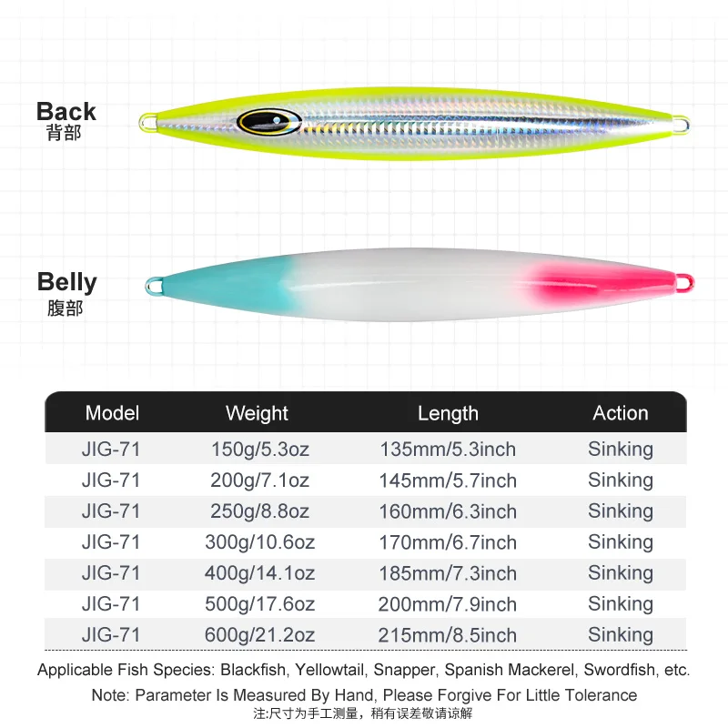 OBSESSION J71 150g 200g 250g 300g 400g 500g 600g plantilla de Metal de hundimiento rápido señuelo de pesca de fundición larga cebo de plantilla de Metal brillante de agua salada - imagen 2