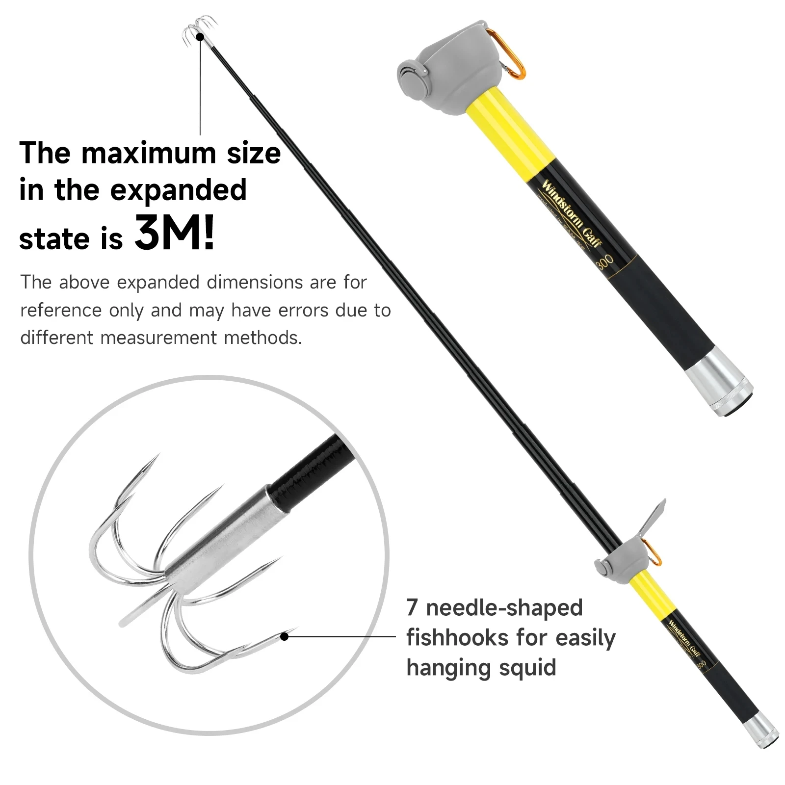 SANLIKE-anzuelo de calamar de acero inoxidable, 7 garras, 3m, 11 secciones, caña telescópica de fibra de vidrio con Protector EVA, pesca en el mar ligera - imagen 3