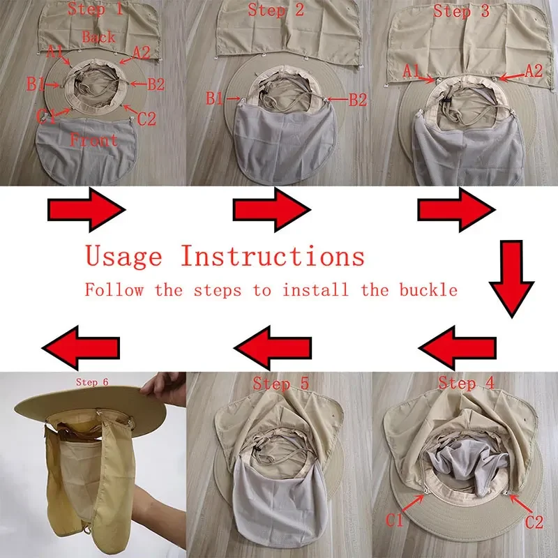 Sombrero de protección solar para pesca al aire libre, sombrilla transpirable ajustable para hombres y mujeres, senderismo, pesca al aire libre, sombrero completamente cubierto - imagen 3