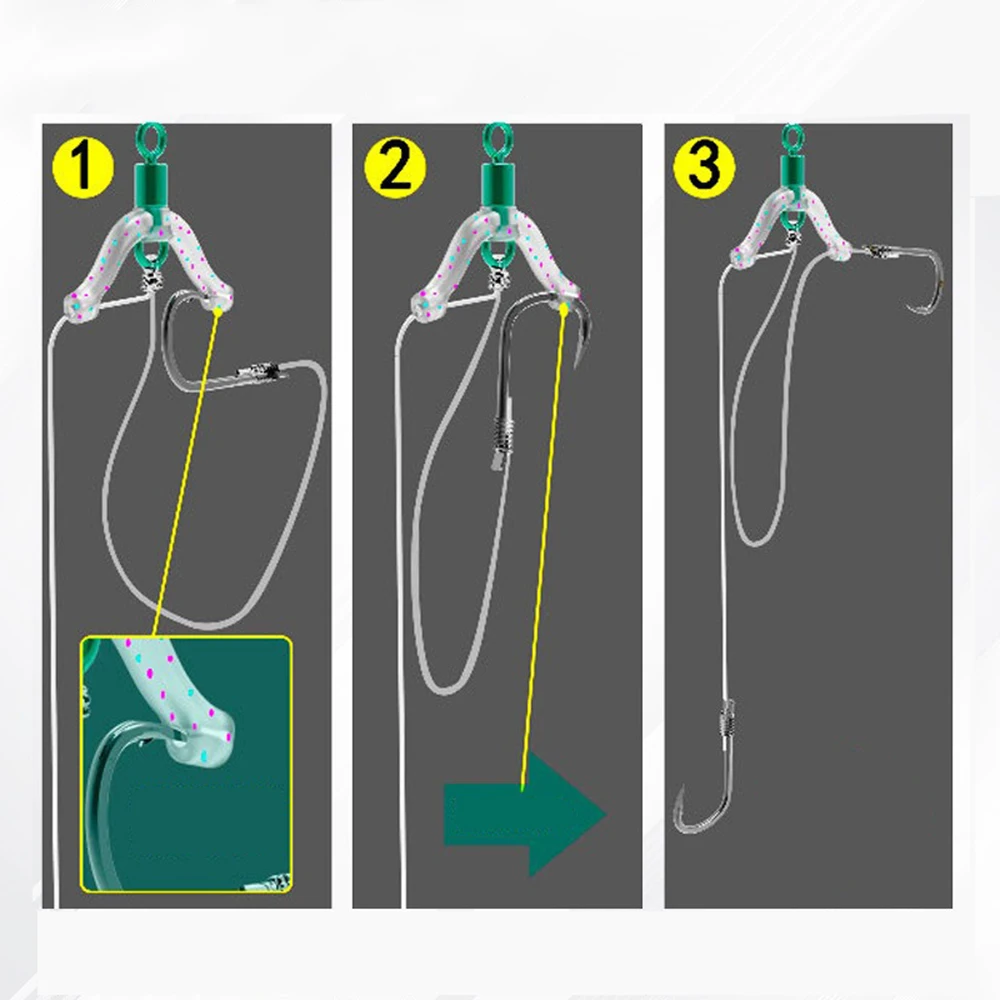 Línea de pesca plana antienredos, bifurcación espacial, dispositivo Contactor de ocho tipos, accesorio de pesca, herramienta de atado, gancho doble, 10 Uds. - imagen 5