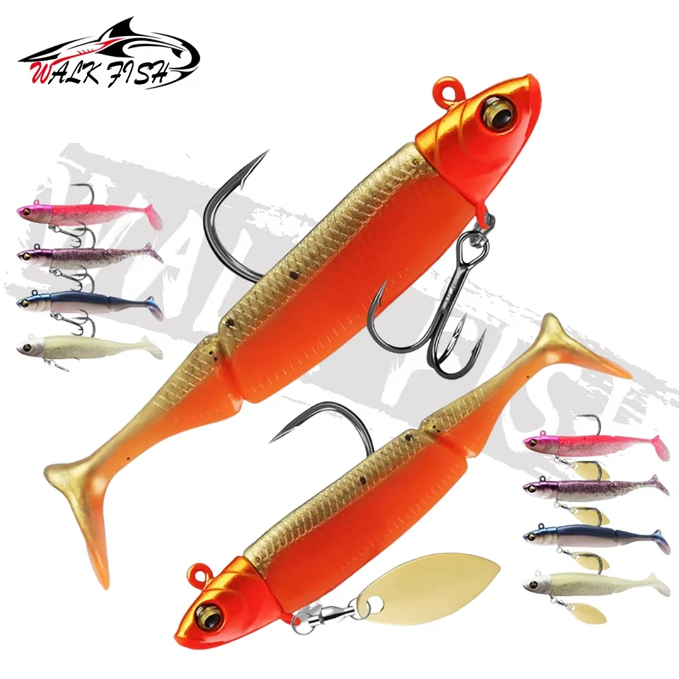 WALK FISH-señuelo suave Wobbler, cabeza de plantilla de plomo Artificial, cebo suave de silicona con lentejuelas, cola en T, Jigging, señuelo de pesca de mar, 9,5 cm, 20g - imagen 2