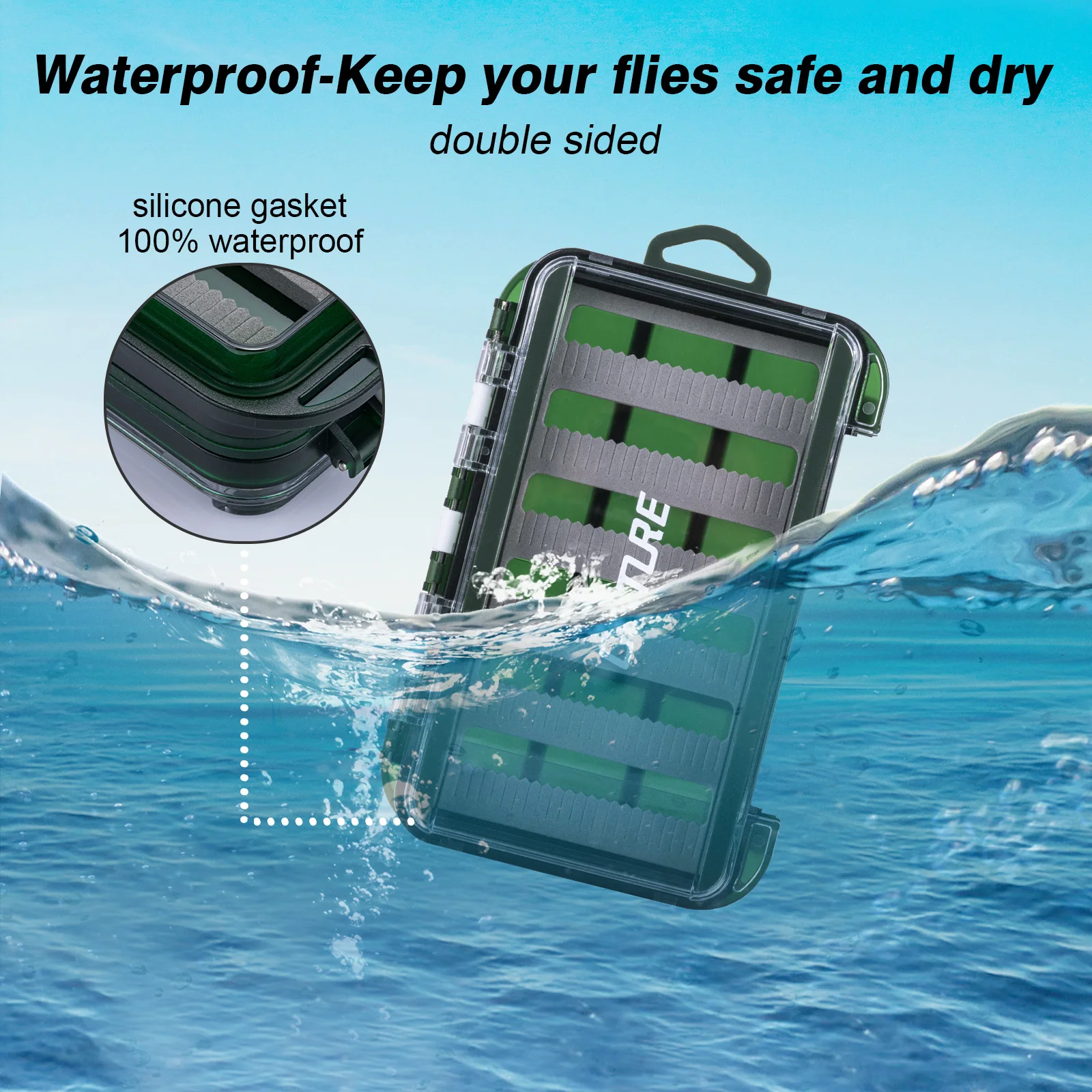 Goture-caja de pesca con mosca de 2 lados, aparejos negros, señuelo, anzuelo de pescado, caja de almacenamiento de plástico ABS impermeable, caja de herramientas de accesorios de pesca - imagen 4