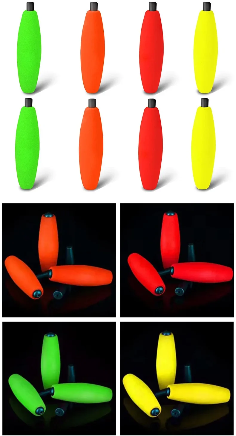 Colorida de pesca flotadores en tonos vibrantes de naranja verde y amarillo