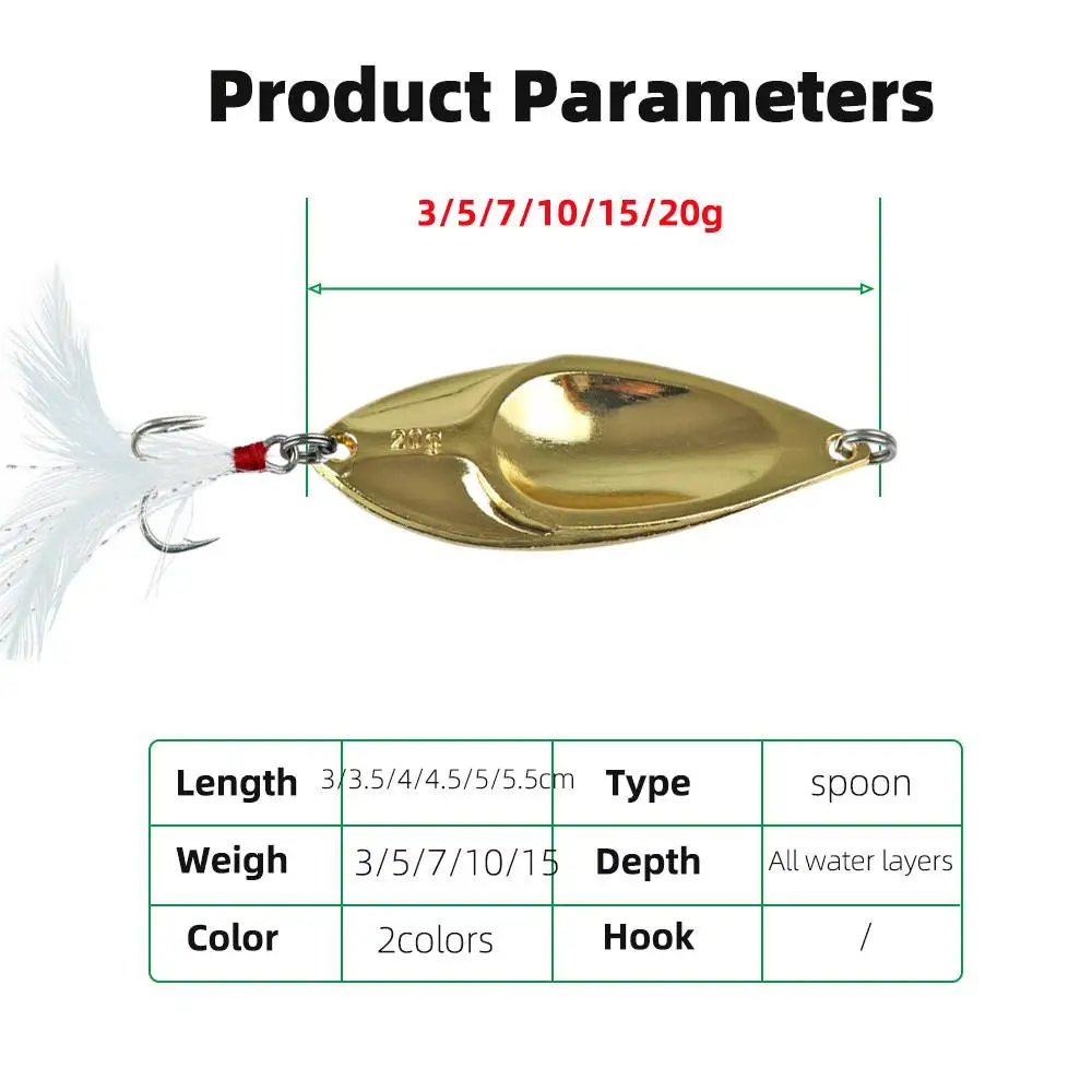 Señuelo de lentejuelas para cuchara de pesca, anzuelo reforzado con pluma de piña que se hunde, cebo falso para ataque a peces mandarín, 3,5g-20g - imagen 2