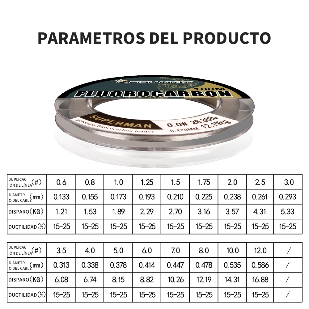 FISH KING-línea de pesca de fluorocarbono, monofilamento de fibra de carbono de 100m, líder de hundimiento, 100% - imagen 2