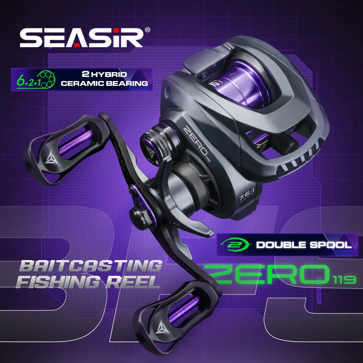 Seasir ZERO119 carrete Baitcasting fibra de carbono BFS 119g