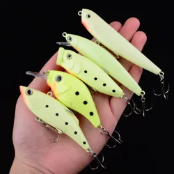 5 uds señuelo de Pesca luminoso brillo Popper Minnow Crankbait VIB lápiz Wobblers cebo Artificial duro Lucio Pesca Isca