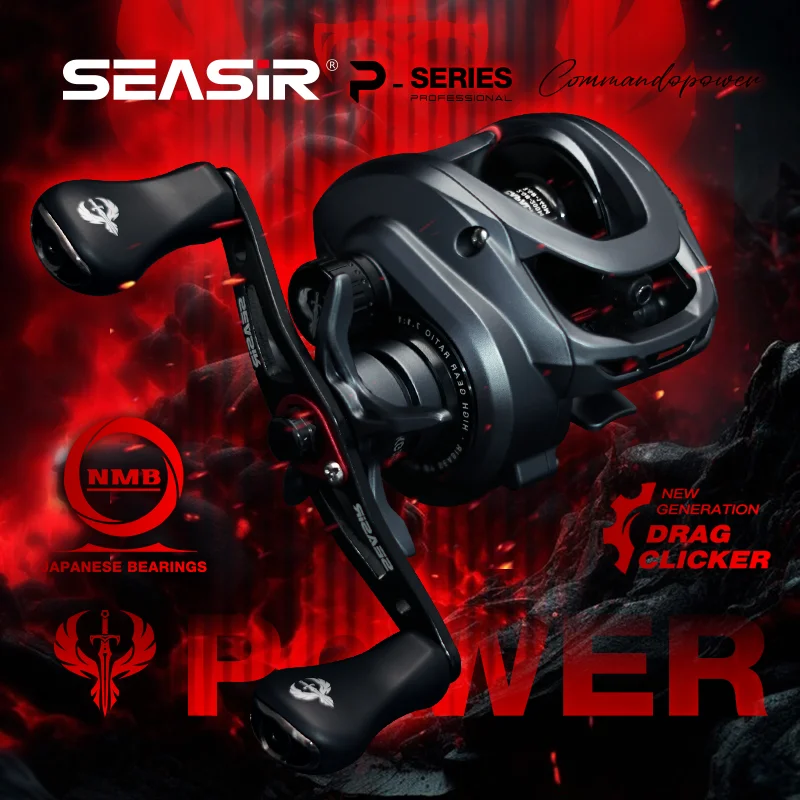 Carrete Seasir Commando Power Baitcaster, relación de engranaje de alta velocidad 7,1: 1, arrastre de 9kg, Clicker de arrastre de nueva generación, pesca en agua dulce y salada
