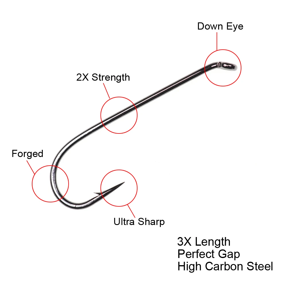 Wifreo-ganchos de serpentina de acero al carbono, Material de atado de moscas de alta resistencia, ganchos de púas forjados, 20 piezas 3XL - imagen 3