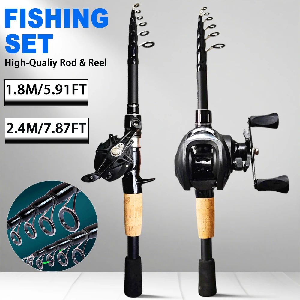 GHOTDA Short Jig Fishing Rod and Reel Combo 1.8m 2.4m Carbon Fiber Fishing Pole and 18+1 BB 7.2:1 Gear Ratio Casting Reel Pesca