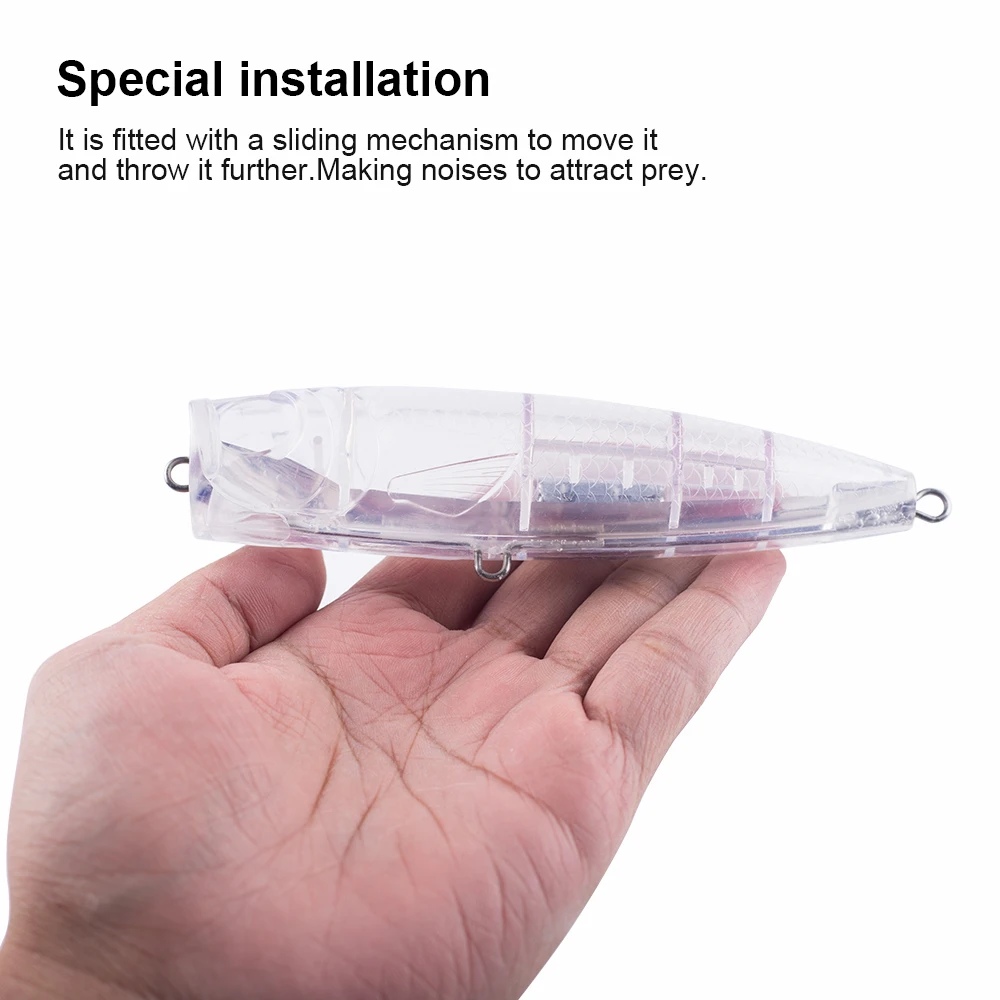 Hanlin-Señuelos de Pesca flotantes artificiales de cuerpo transparente, cebo Popper de boca abierta grande en blanco, 2/5 piezas, 13CM, 53,5G, sin pintar - imagen 4