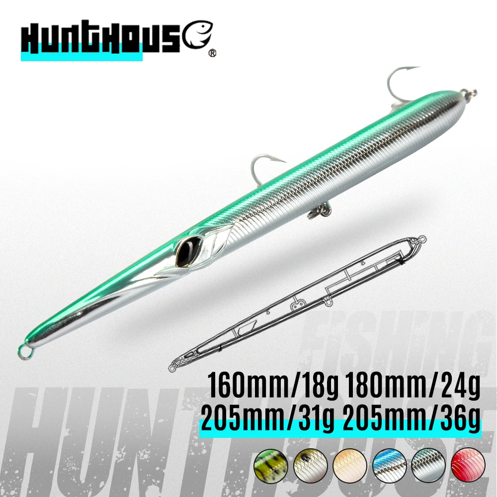 Hunthouse-señuelo con forma de pez con aguja, 18g/24g/31g/36g, cebo tipo lápiz flotante que se hunde, aparejos adhesivos de fundición larga para Lucio LW118