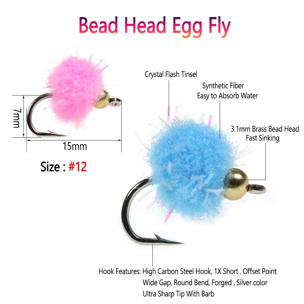 Bimoo-Señuelos de Pesca con cabeza de cuentas de latón, 6 piezas, #12, trucha, salmón, huevo, Mosca, ninfas, Bug, mosca húmeda, fregadero rápido - imagen 3