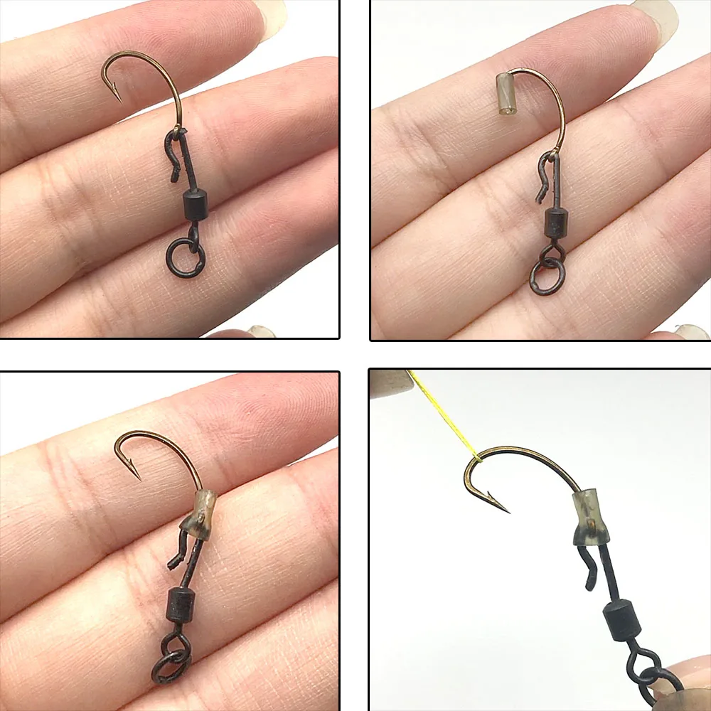 MNFT 25 uds anillo flexible para pesca de carpa anillo giratorio de ojo grande con 4 #   6 #   7 #   Conector negro mate giratorios de cambio rápido Q-Shap de cuerpo largo - imagen 4