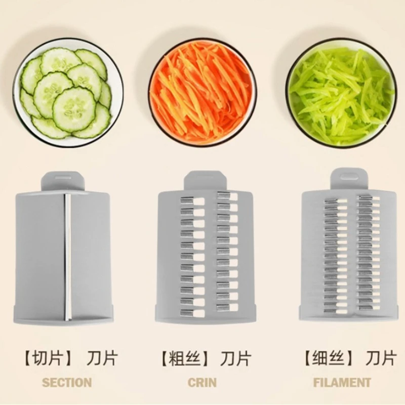 Cortador de verduras rotativo de manivela 5 en 1, rebanador de patatas y verduras de tambor multifuncional, máquina picadora Manual de queso - imagen 4