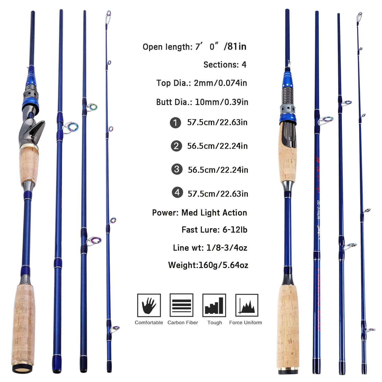 Sougayilang-caña de pescar de 4 secciones, peso ultraligero de 2,1 M, caña de pescar de carbono, caña de viaje giratoria, aparejos de pesca de carpa - imagen 2