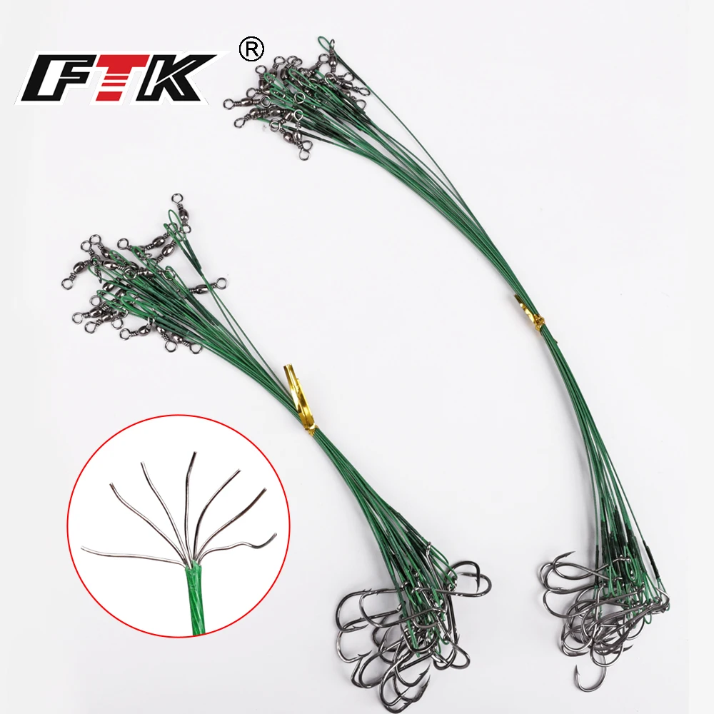 FTK 20 piezas correas de alambre de acero antimordida de 16cm/23cm para pescar 20LB-60LB línea de pesca líder con accesorios de gancho - imagen 5