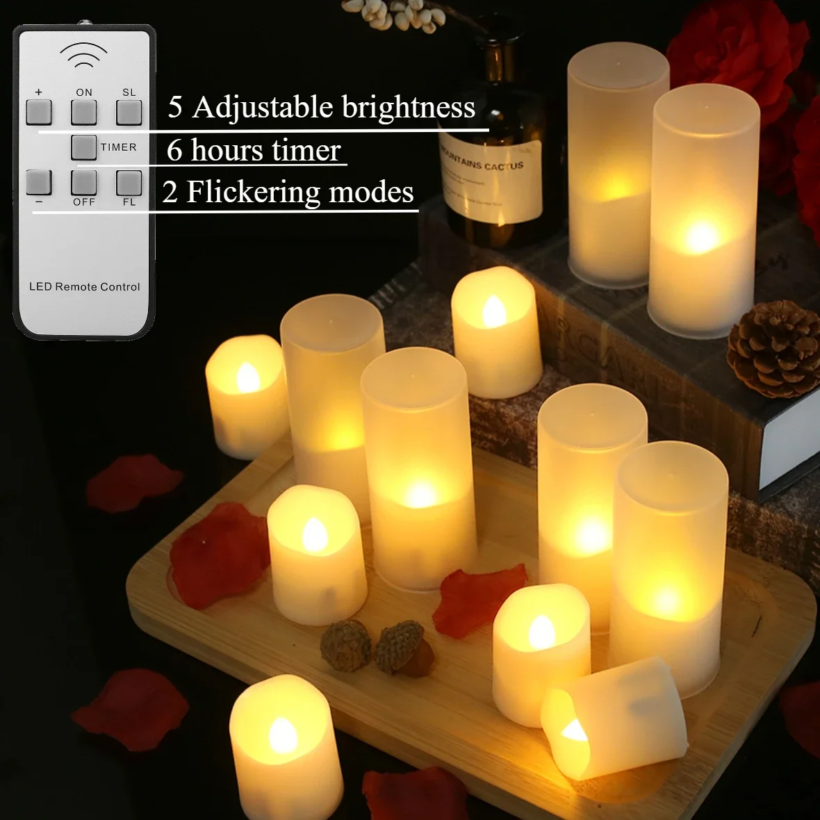 Velas votivas sin llama recargables con temporizador, luces de té LED parpadeantes remotas con Cable de carga USB, velas eléctricas de Navidad - imagen 4