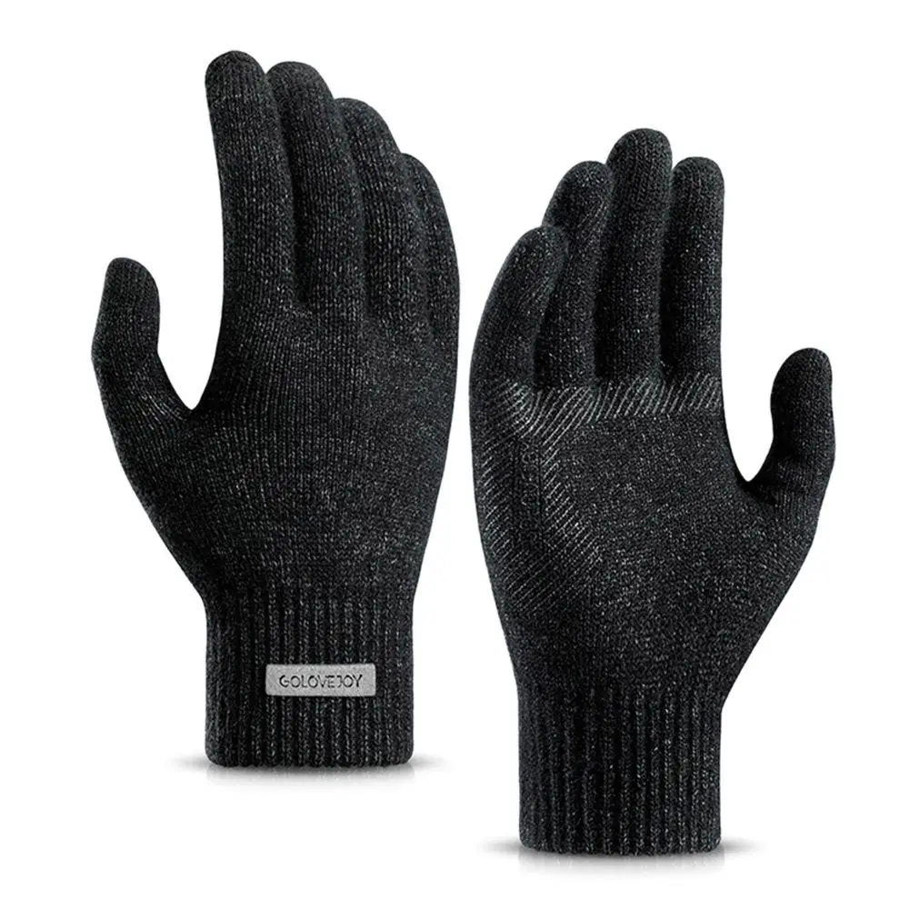 Guantes de punto de Cachemira para hombre, manopla gruesa y cálida de alta calidad para pantalla táctil, para exteriores, invierno y otoño - imagen 2