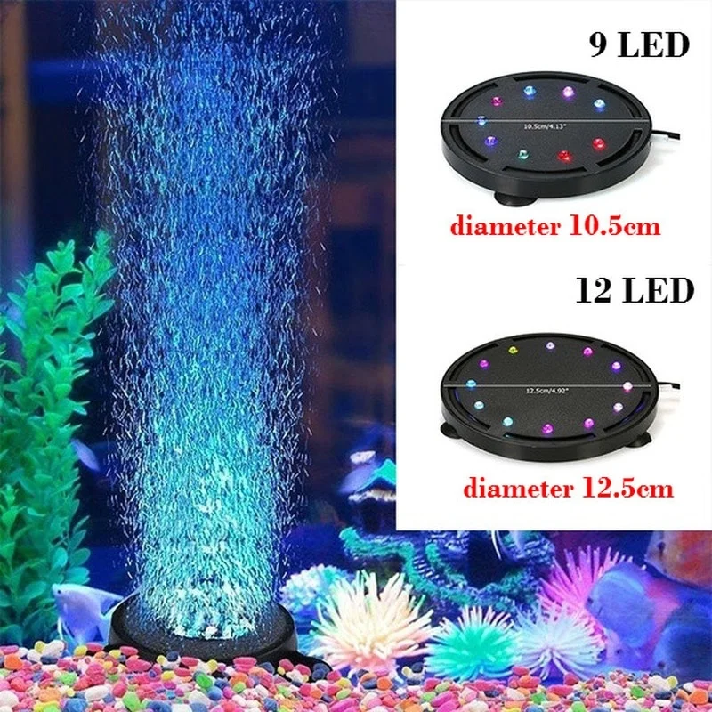 Lámpara LED colorida para acuario, luz de burbuja de oxígeno que brilla en la oscuridad, impermeable, accesorios de decoración para pecera, 9LED/12LED - imagen 2