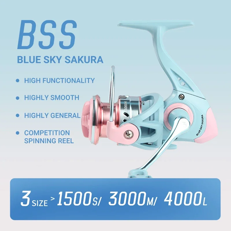 Carrete de pesca giratorio azul y rosa, 1500-4000, relación de engranaje 5,2: 1, arrastre máximo de 8kg, suave y sensible para fundición de larga distancia - imagen 4