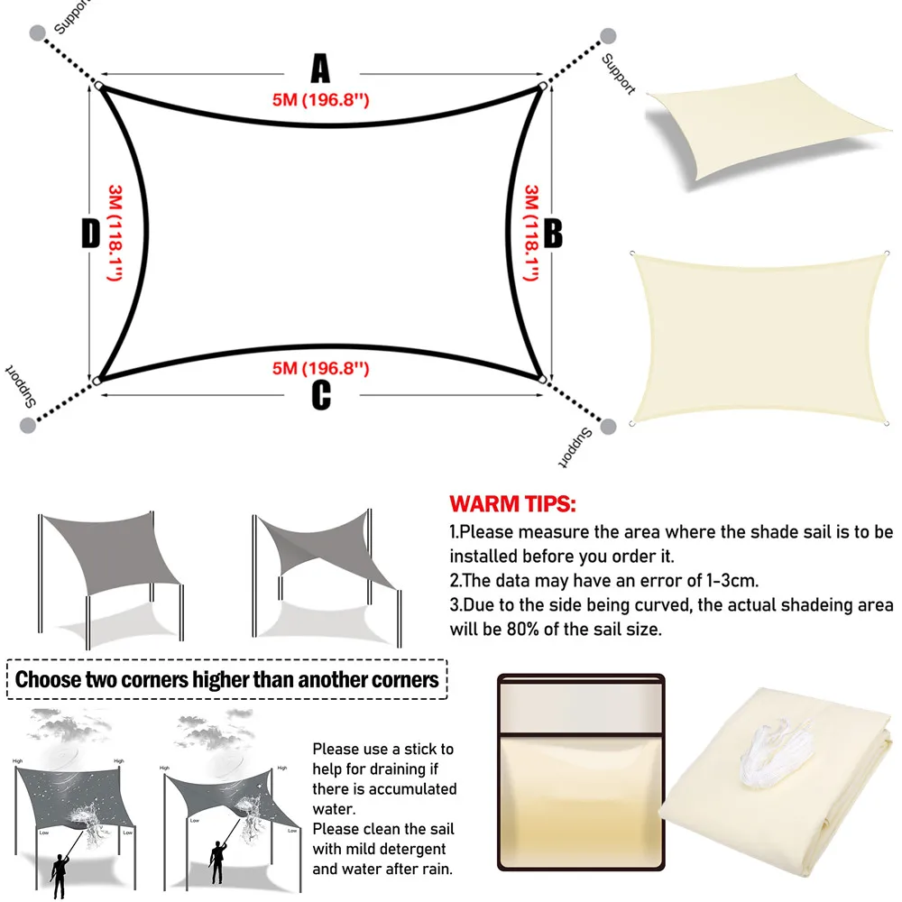 Parasol impermeable, cubierta rectangular para sombra, bloque UV 98%, tela parasol, refugios solares para jardín, Camping, senderismo, toldo - imagen 5