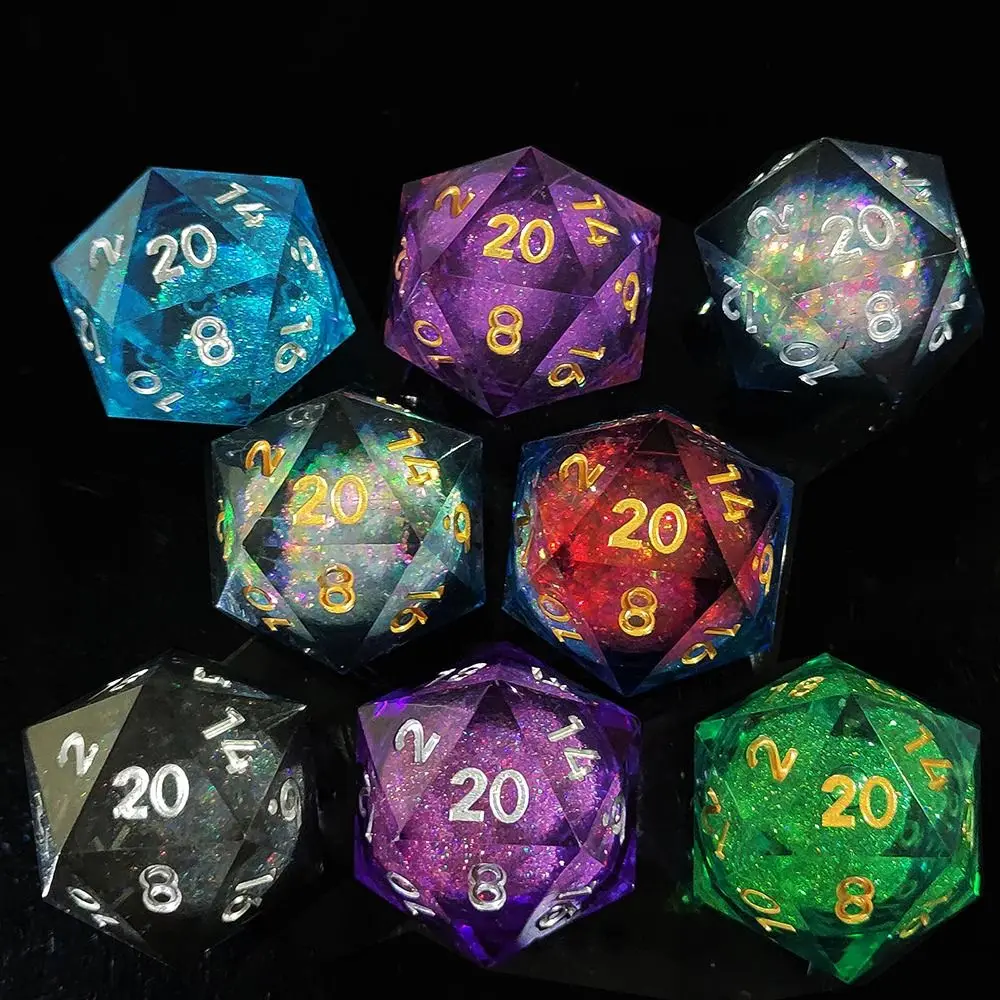 Dados DND de resina de núcleo líquido hechos a mano, arena movediza, brillo, borde afilado, dados D20, RPG de cristal, dados de juego de rol D y D para fiesta - imagen 4