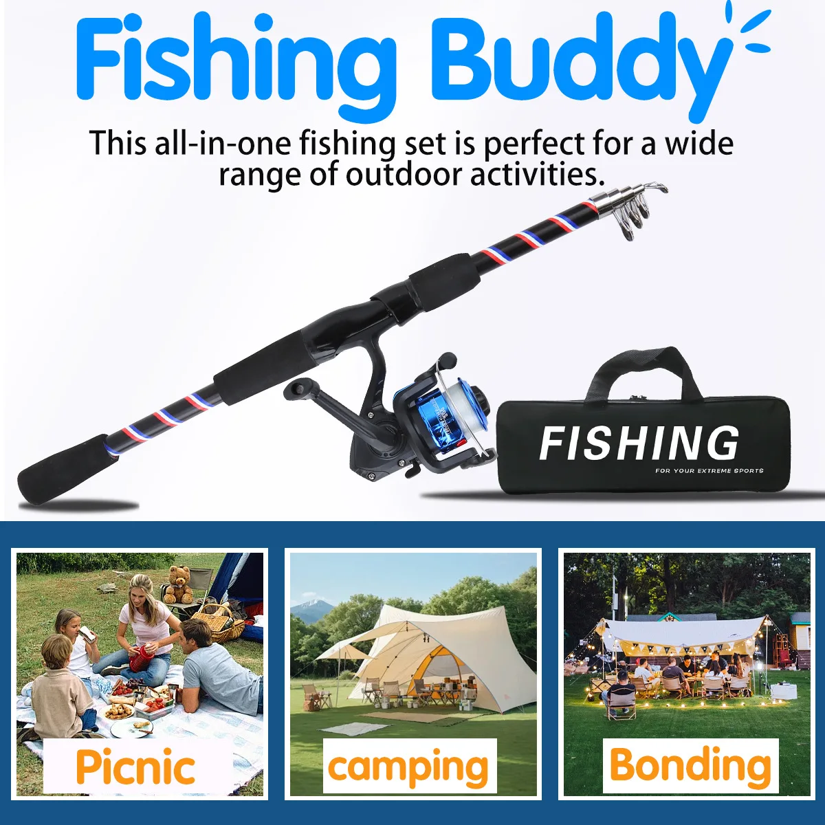 Combo de Pesca portátil, caña telescópica de carbono de 1,8 m y carrete giratorio, anzuelos de línea, bolsa de señuelos, Kit completo de Pesca - imagen 5