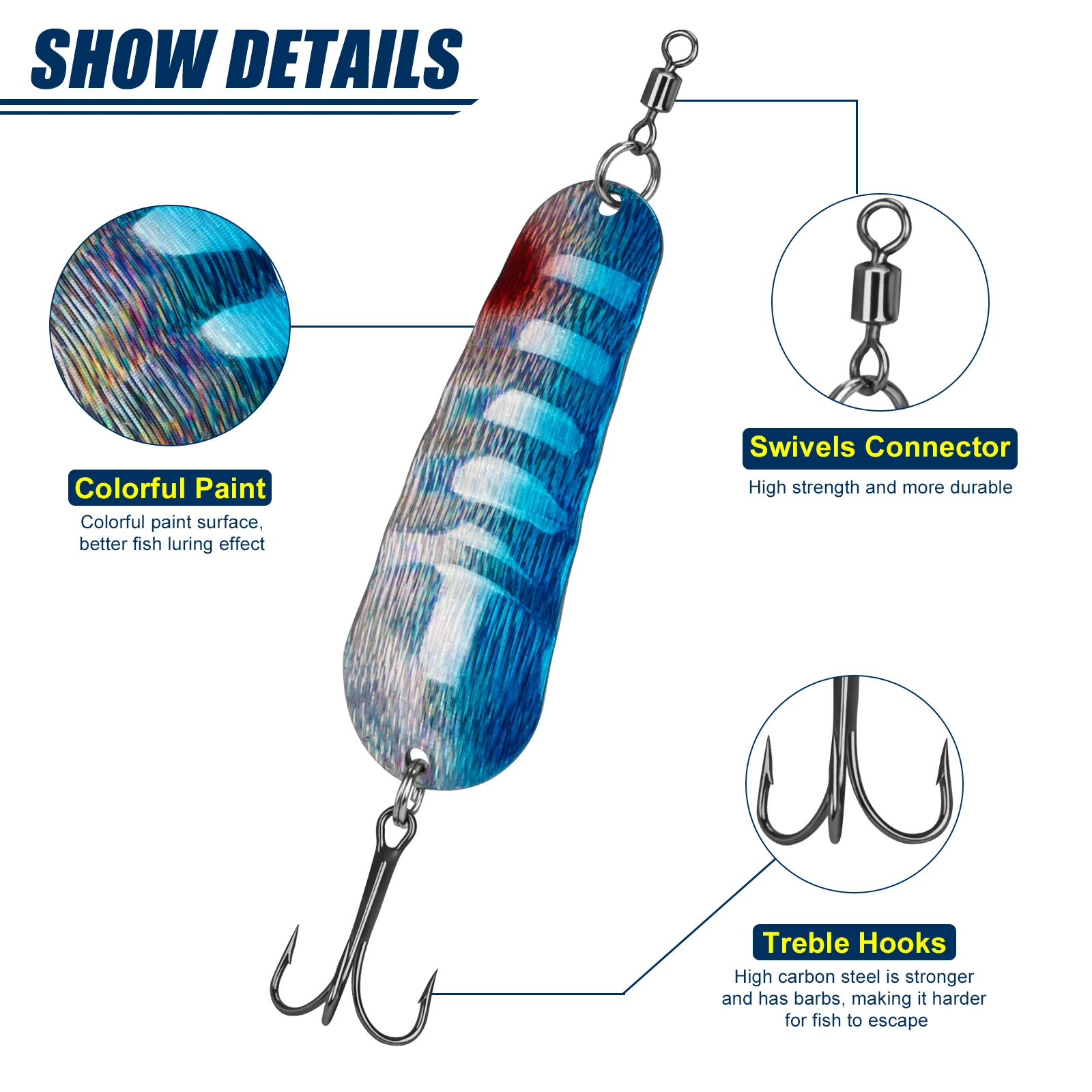 THKFISH 5 uds cucharas de pesca señuelo de Metal 21g cebos duros artificiales con anzuelo triple Spinner cuchara de lentejuelas Kit de Señuelos de Pesca - imagen 4