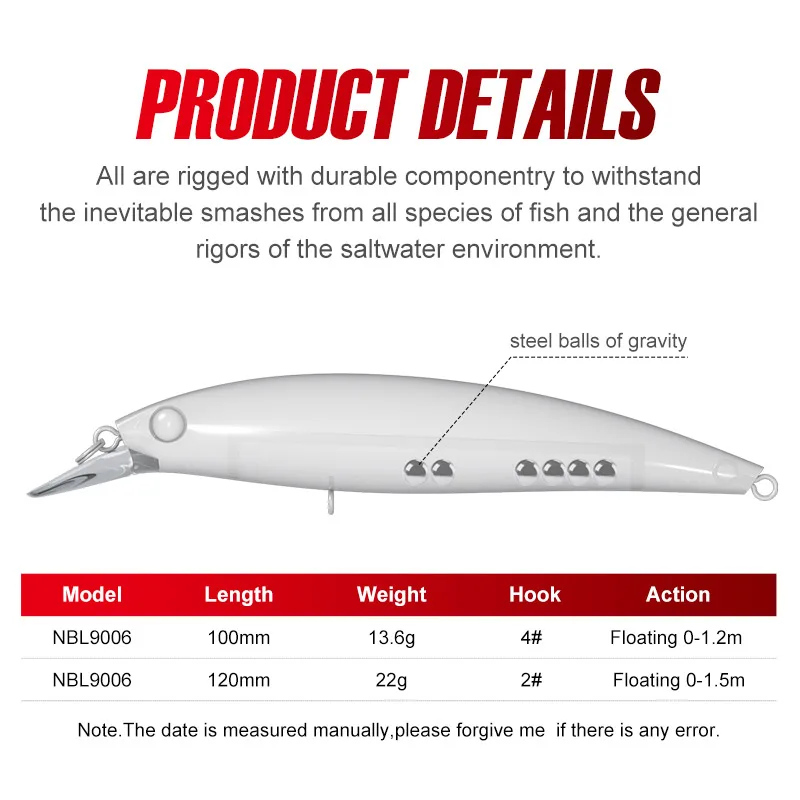 Señuelo de pesca Noeby Minnow, 100mm, 13,6g, Wobbler flotante, Jerkbait, cebo duro Artificial para lubina, Señuelos de pesca de agua dulce y salada - imagen 4