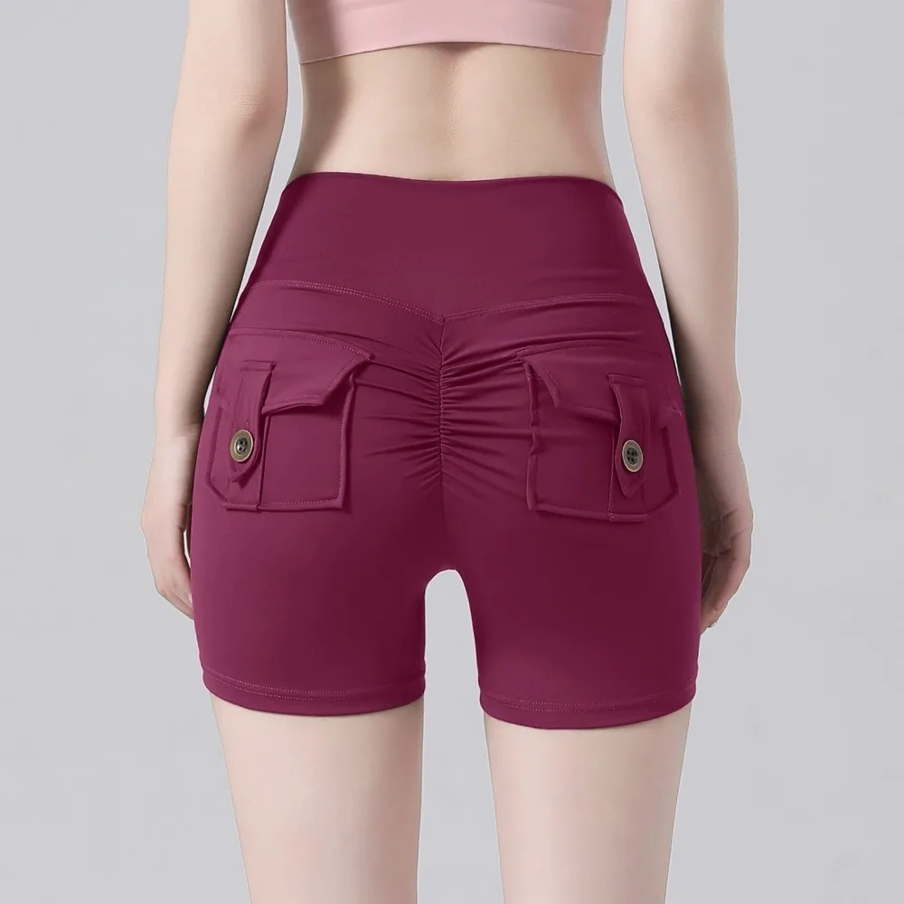 Nuevos pantalones cortos de cintura alta color melocotón, pantalones cortos de Yoga transpirables de secado rápido, pantalones cortos de Fitness para ejercicio