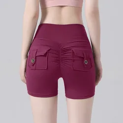 Nuevos pantalones cortos de cintura alta color melocotón, pantalones cortos de Yoga transpirables de secado rápido, pantalones cortos de Fitness para ejercicio