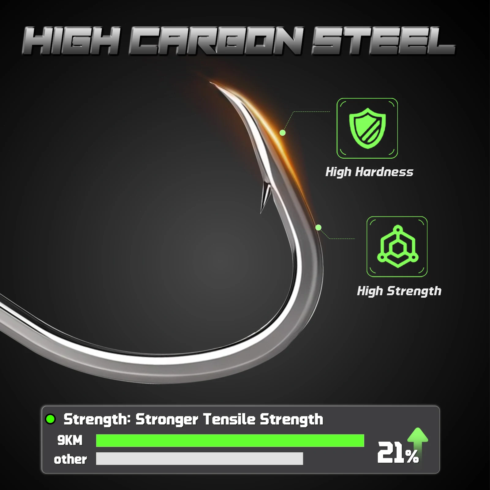 Ganchos circulares de 9KM y 5 uds con giratorios, acero rico en carbono Extra afilados para pesca en agua dulce y salada - imagen 5