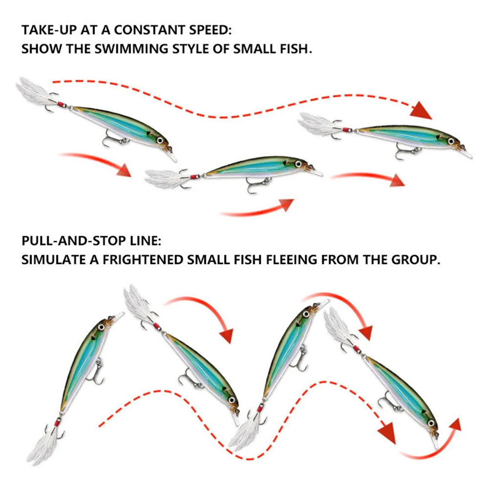 Señuelos de pesca flotantes, 8cm, 7g, Wobbler, anzuelo de pluma láser de fundición larga, cebo duro Artificial, Jerkbait, trucha, lubina, MN601 - imagen 5