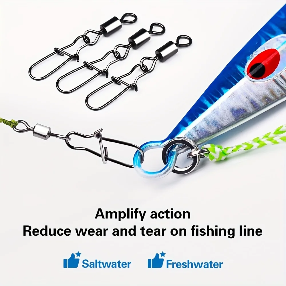 50 Uds. Rodamiento de bolas de acero inoxidable, giratorios de pesca a presión, diferentes tamaños, anzuelo de mar rodante, señuelo giratorio, broches, aparejos de conector - imagen 4