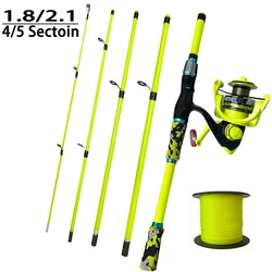 Combo de caña de pescar ultraligera de 4/5 secciones, caña de pescar giratoria de carbono de 1,8 /2,1 m con alta velocidad 5,2: 1, juegos de carrete/línea de Pesca