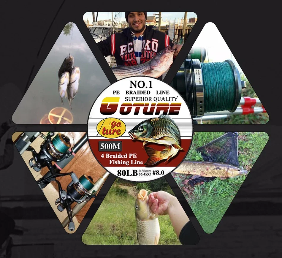 (Total 1000M) Goture 2 uds 500M hilo de pescar de PE trenzado multifilamento 4 hebras cable de pesca líneas de pesca de carpa 12-80LB 6 colores - imagen 2