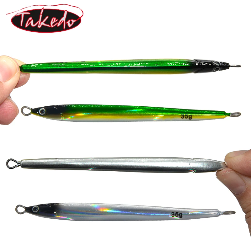 TAKEDO TK6030 Fsat plantillas de hundimiento 35G 110MM señuelo de Jigging de Metal de aguas profundas Jigbait cuchara cebo lápiz plantillas verticales con gancho - imagen 5