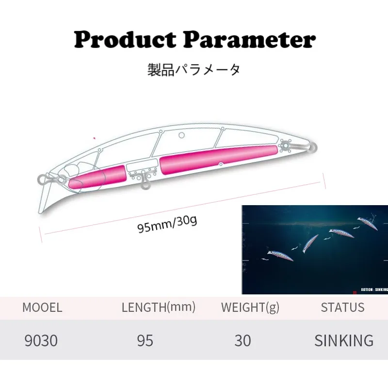 Señuelo de pesca Minnow, 95mm/30g, jerkbait artificial para trucha, wobbler hundido para lubina,Duo Beach Walker Fulcrum 95 Axcion 95 - imagen 3