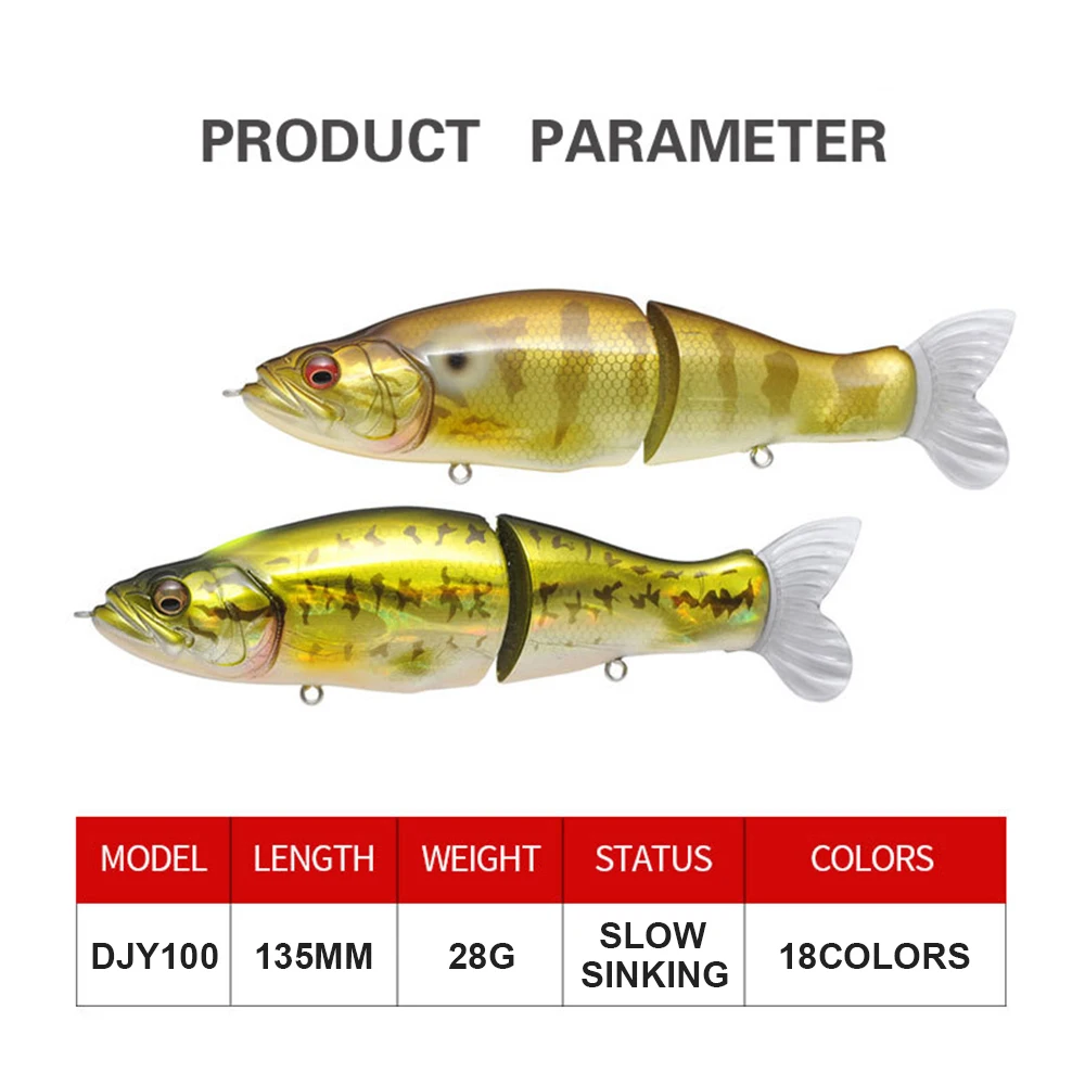 Señuelos de Pesca de hundimiento lento, Swimbait Wobbler, cebo duro Artificial, accesorios de pesca de lubina DJY100, 13,5 cm, 28g - imagen 4