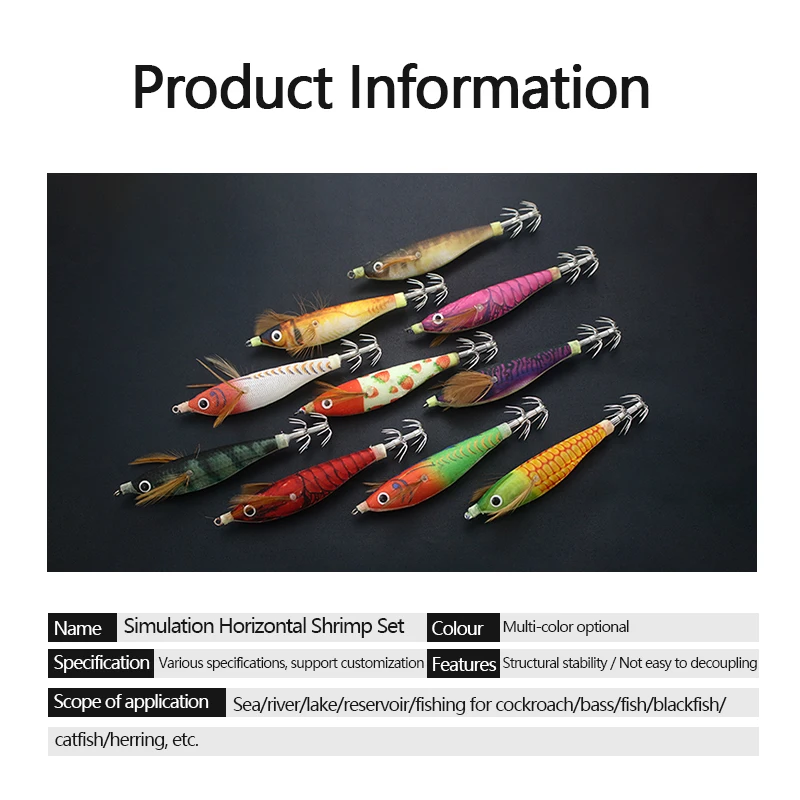 Anzuelos especiales de calamar, cebo luminoso para pesca de camarones, cebo falso de madera, 10 unidades - imagen 5