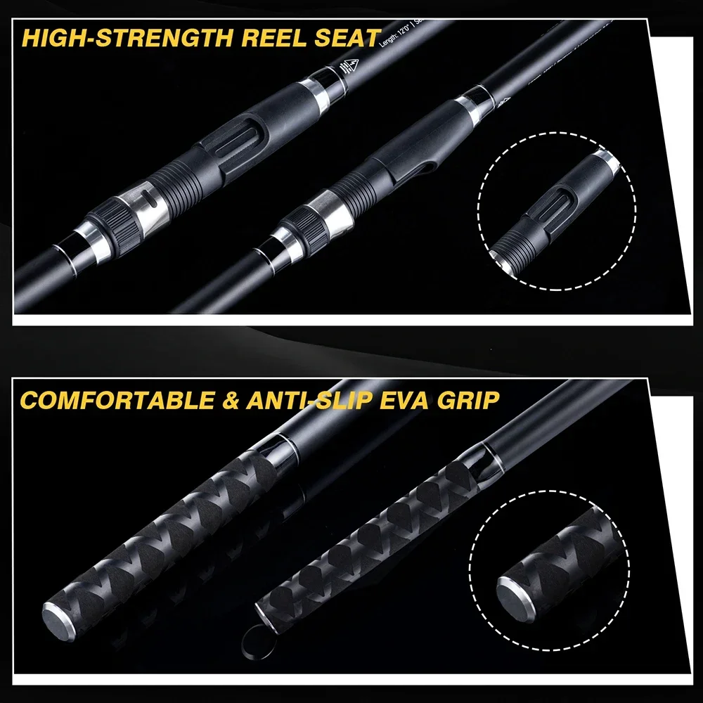 Goture 12FT 13FT 14FT Surf agua salada pesada 3 piezas caña giratoria de carbono 3,6 M 3,9 M 4,2 M barco Jigging caña de pescar 30-60lb - imagen 3