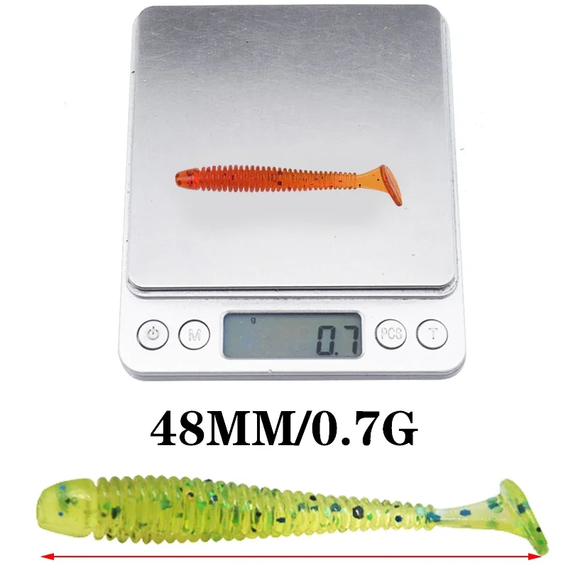 20 Uds señuelo suave en espiral 4,7 cm 0,7g anzuelo de silicona Wobbler cebo para lubina trucha cola en T Swimbait aparejos de Pesca artificiales - imagen 2